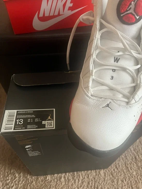 Men’s Red, Black& White Retro-Style Basketball Jordans - Picture 8 of 10